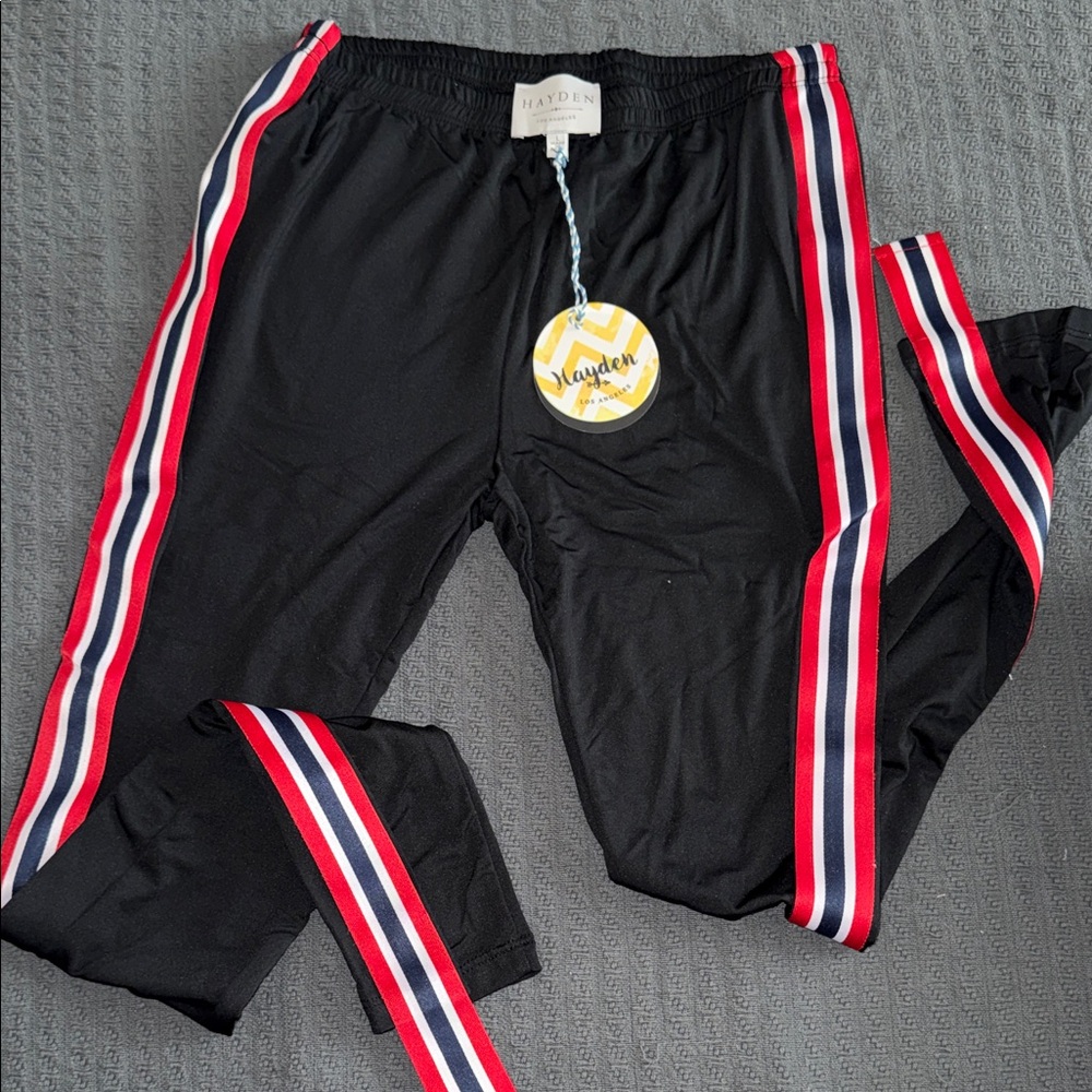 Hayden Black legging with Red and White Stripes nwt size large